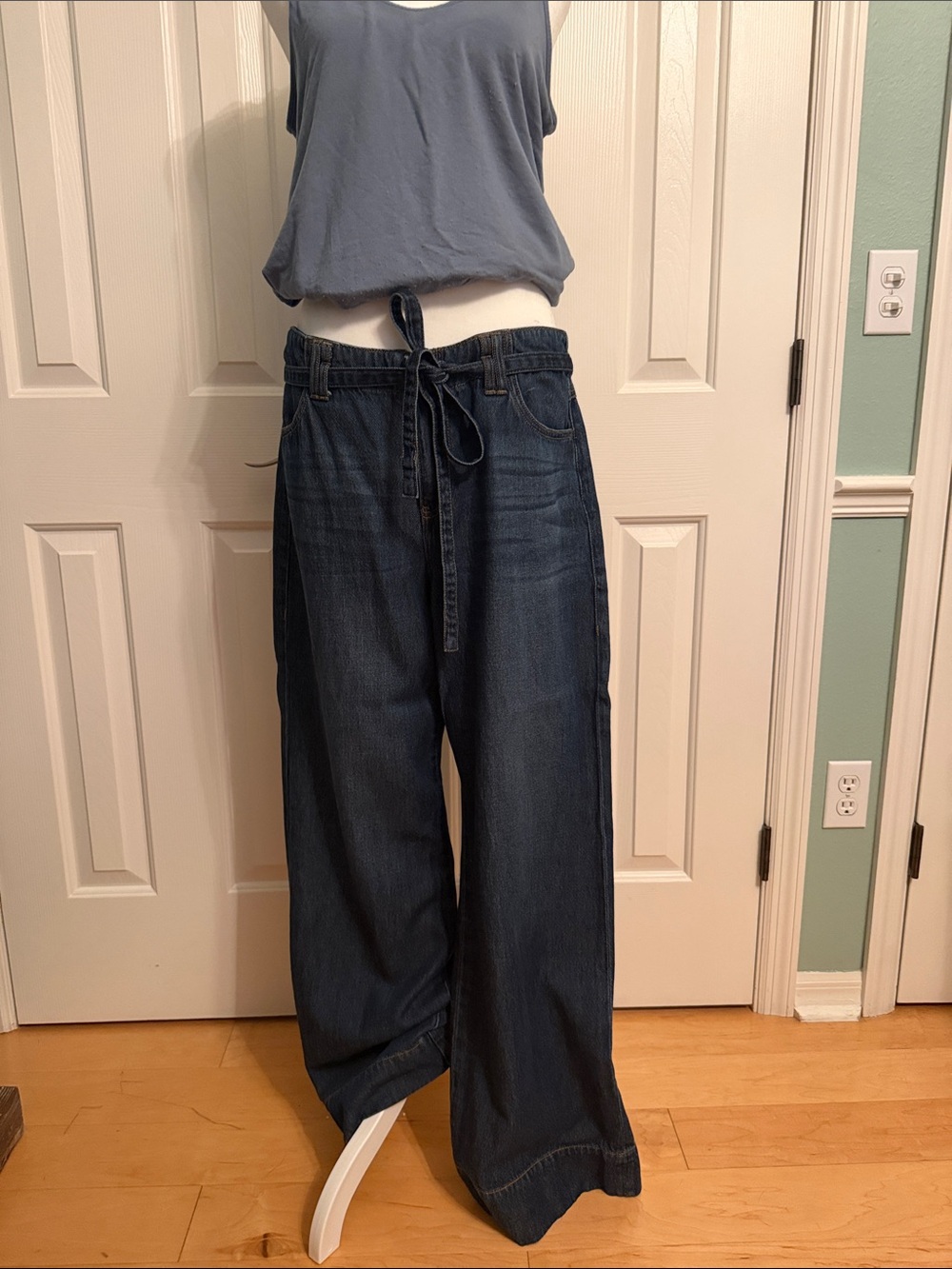 CAbi Beau Dark Blue Wide-Leg Drawstring Jeans